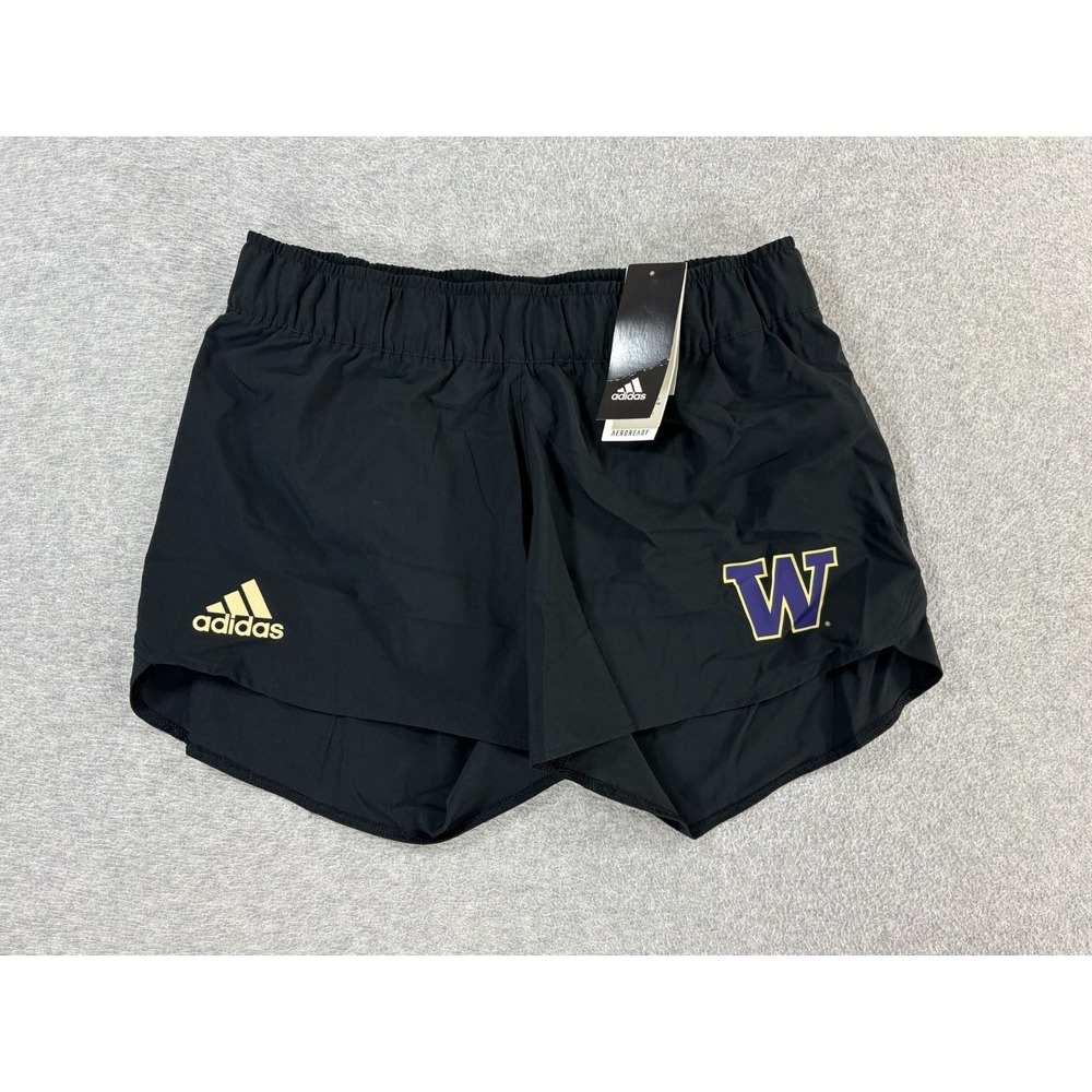 adidas Black Athletic Shorts with Gold Logo and Purple W Emblem